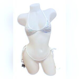 Fagioni Disco Ball White Holographic Bikini Set O/S NWT